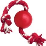 KONG Ball with Rope, Durable Fetch Toy for Small Dogs, Natural Rubber, Tug & Playtime, Red