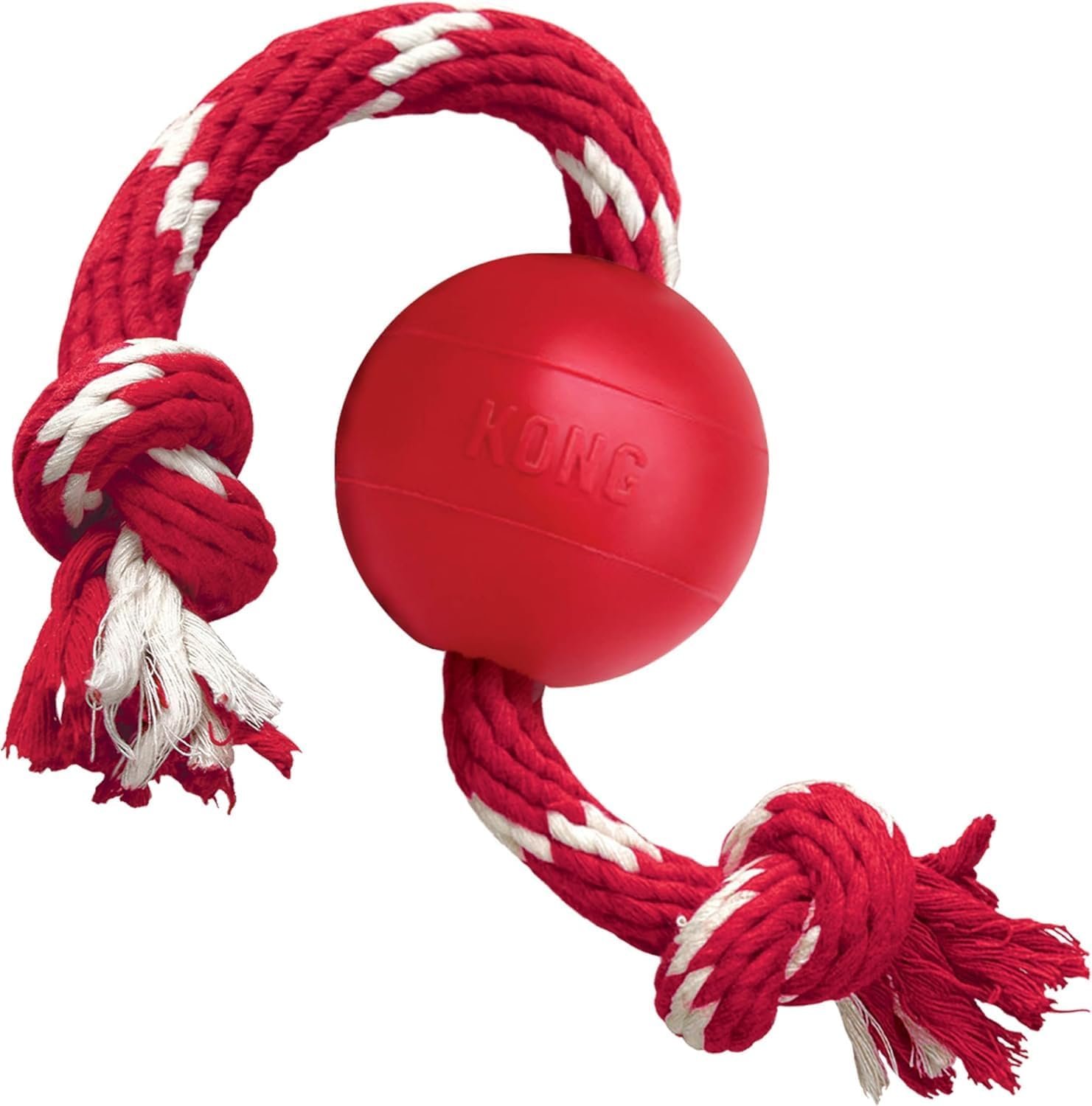 61wu+tEGpUL._AC_SL1500_ KONG Ball with Rope, Durable Fetch Toy for Small Dogs, Natural Rubber, Tug & Playtime, Red - Image 1
