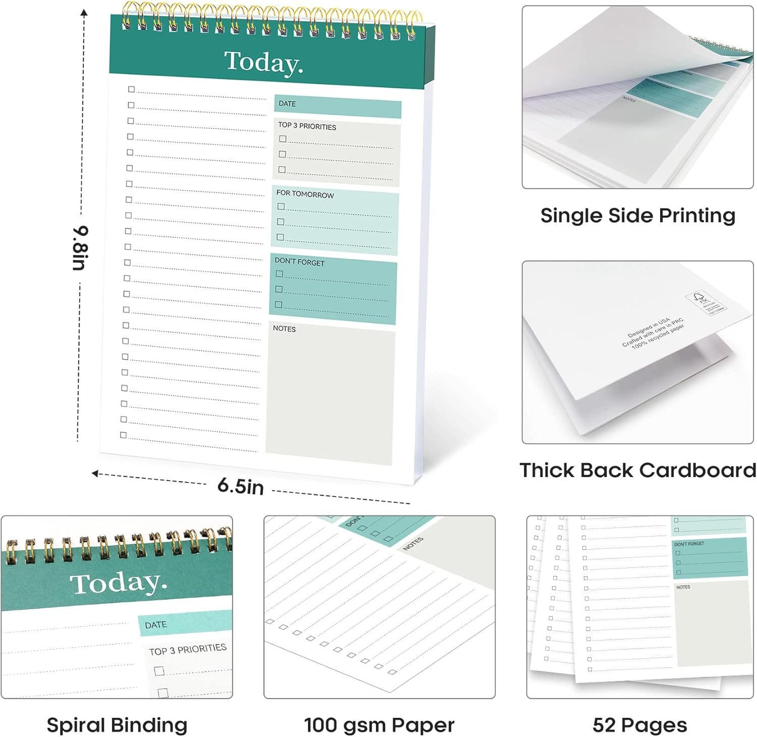 710wgoTeJqL._AC_SL1500_ Taja Daily To-Do List Notepad for Work & Home, Undated Task Planner Notebook with 52 Sheets, 9.8″ x 6.5″ - Image 1