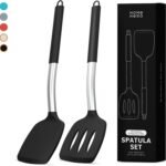 Home Hero Silicone Spatula Set 2, Heat-Resistant Silicone Turners with Ergonomic Stainless Steel Handles, Black
