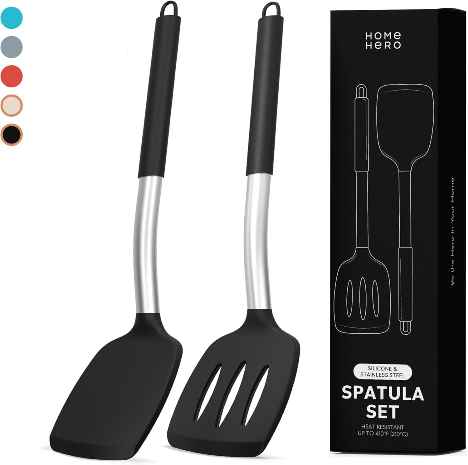 717G2CuHrpL._AC_SL1500_ Home Hero Silicone Spatula Set 2, Heat-Resistant Silicone Turners with Ergonomic Stainless Steel Handles, Black - Image 1