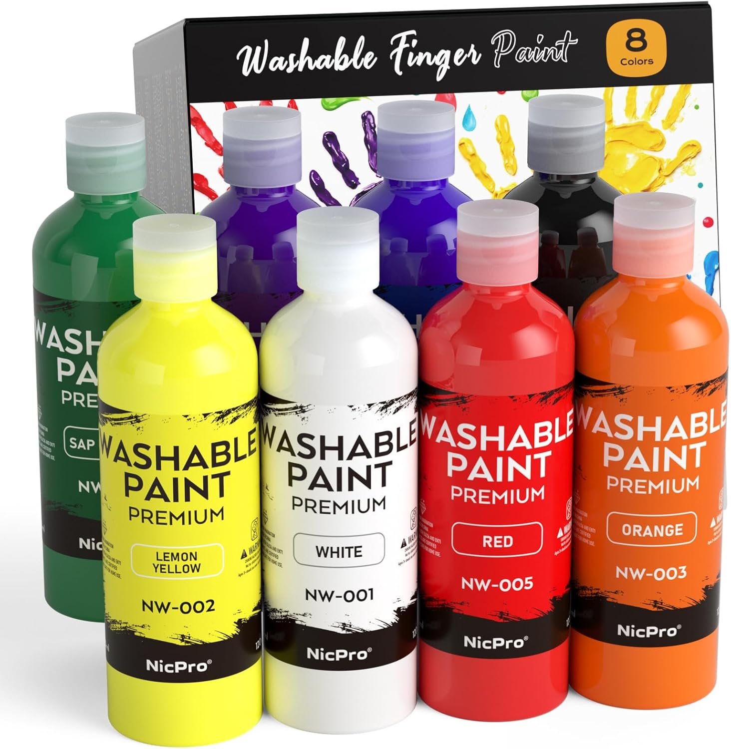 71AXbUOEc0L._AC_SL1500_ Nicpro 8-Color Washable Paint Set 4oz (120ml), Non-Toxic Acrylic & Tempera for Kids - Image 1