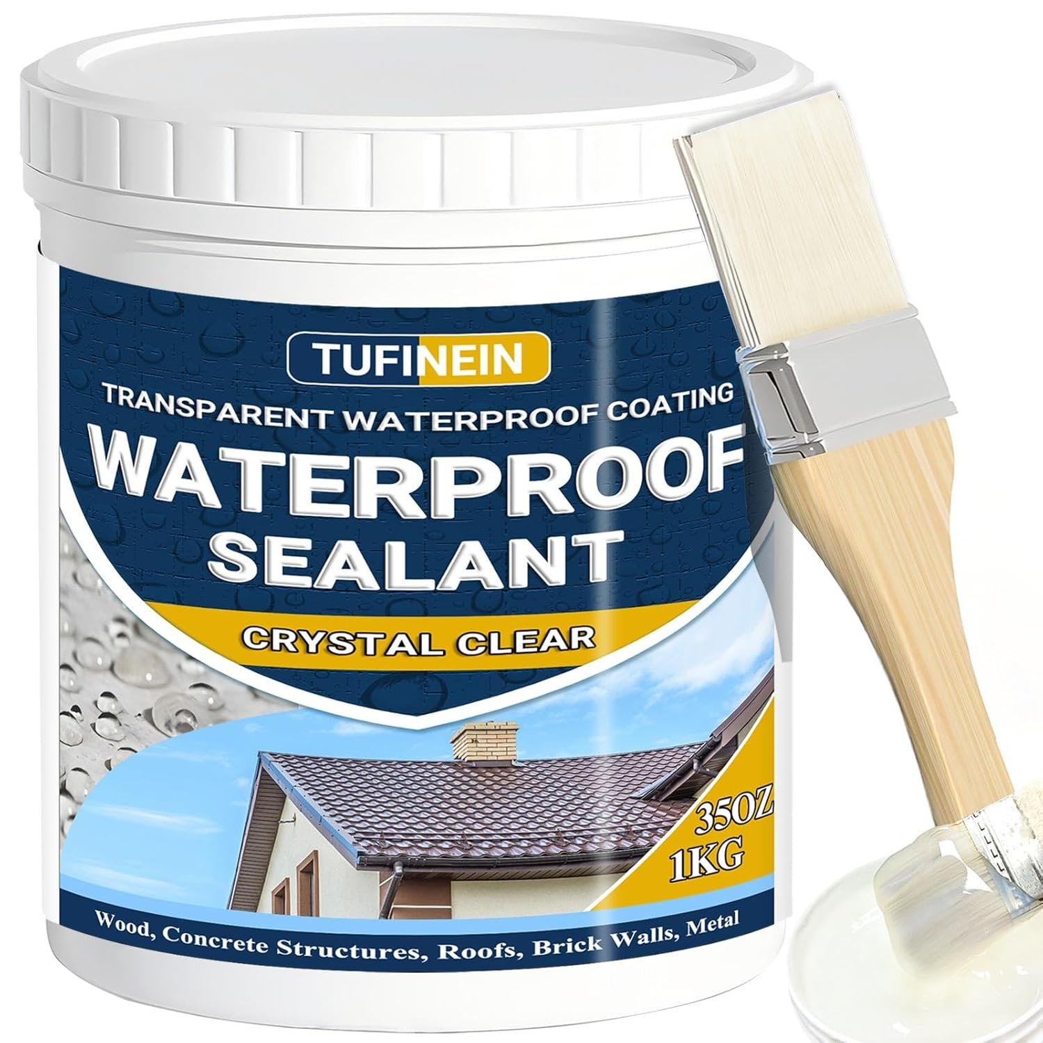 71I4XyohhGL._SL1500_ TUFINEIN 35oz Transparent Waterproof Coating, Clear, Water-Based Sealant for Indoor & Outdoor Use - Image 1