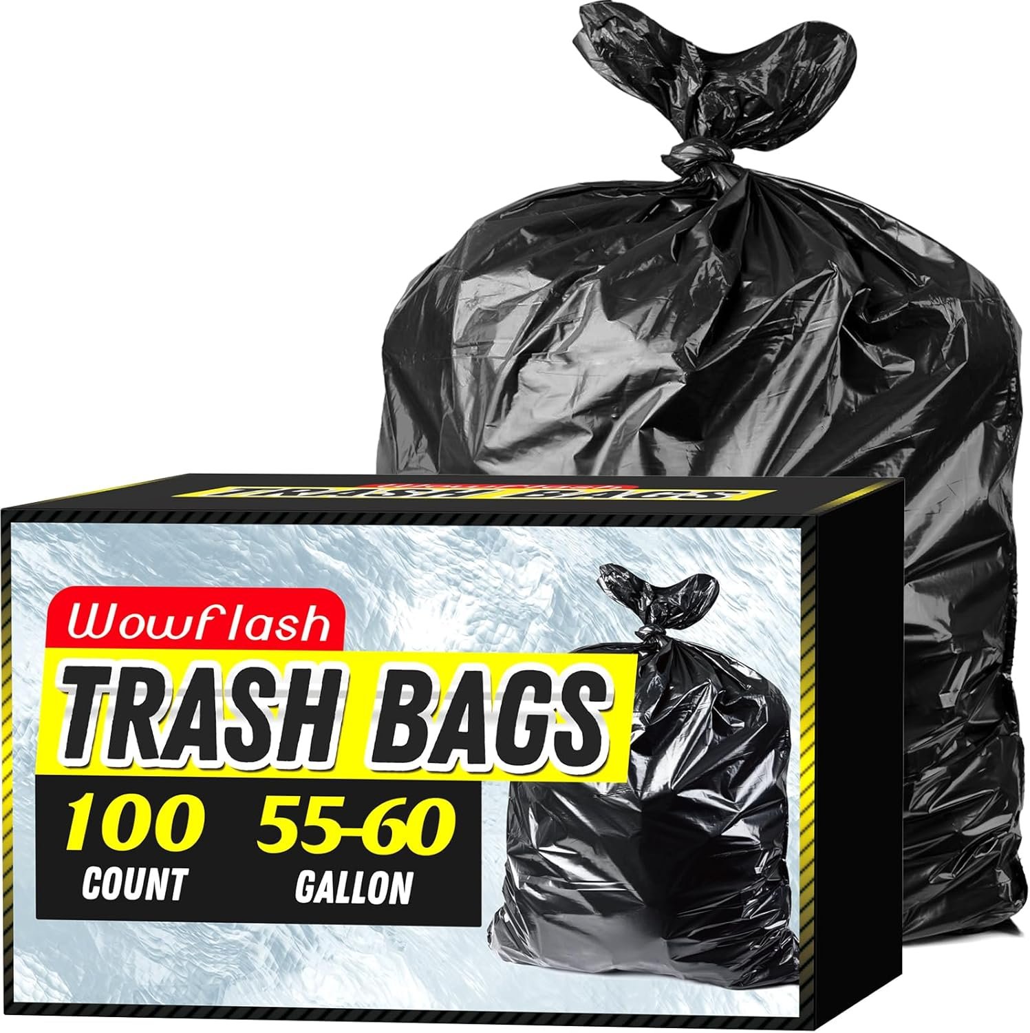 71KLRZEW7HL._AC_SL1500_ 55–60 Gallon Trash Bags, 100 Count, Heavy-Duty Commercial Can Liners, Large Black Garbage Bags - Image 1