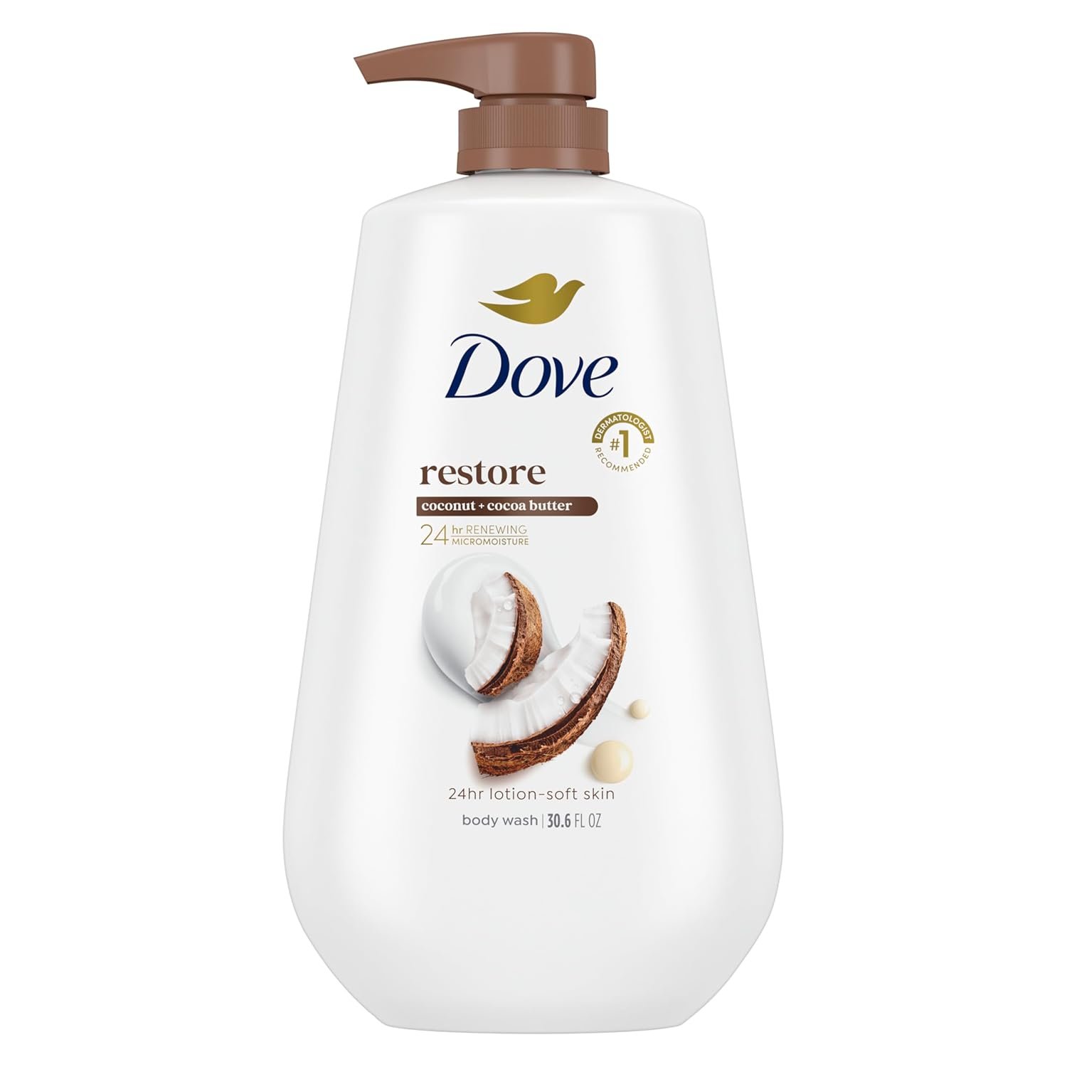 71PWGRuxYuL._SL1500_ Dove Body Wash with Pump Restore Coconut & Cocoa Butter, Gently cleanses while nourishing skin, 30.6 Oz - Image 1