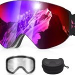 OTG Ski & Snowboard Goggles, Over-Glasses, 2 Detachable UV400 Anti-Fog Lenses, Adult Unisex