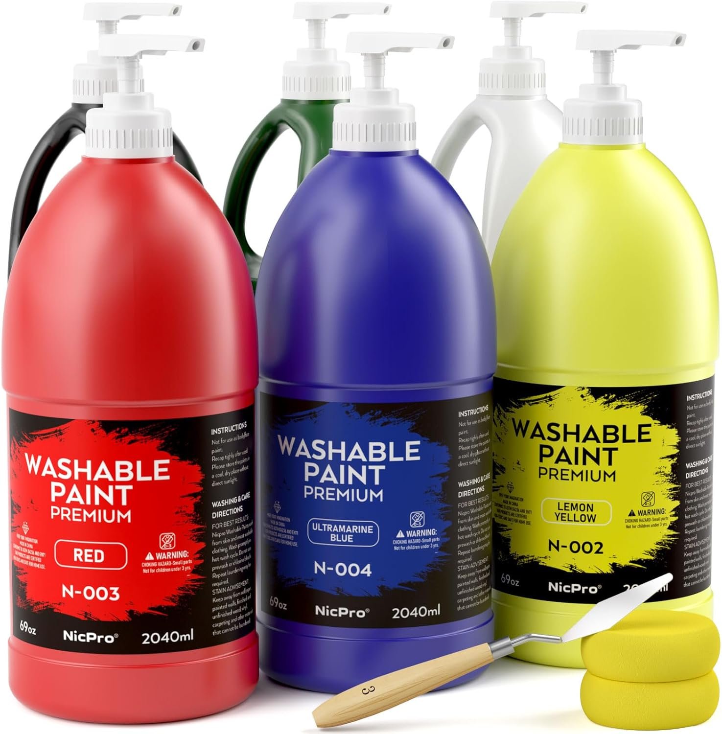 71yyBqLvSXL._AC_SL1500_ Nicpro 6-Color Large Washable Acrylic Paint Set 69oz (2040ml), Non-Toxic Tempera for Kids - Image 1