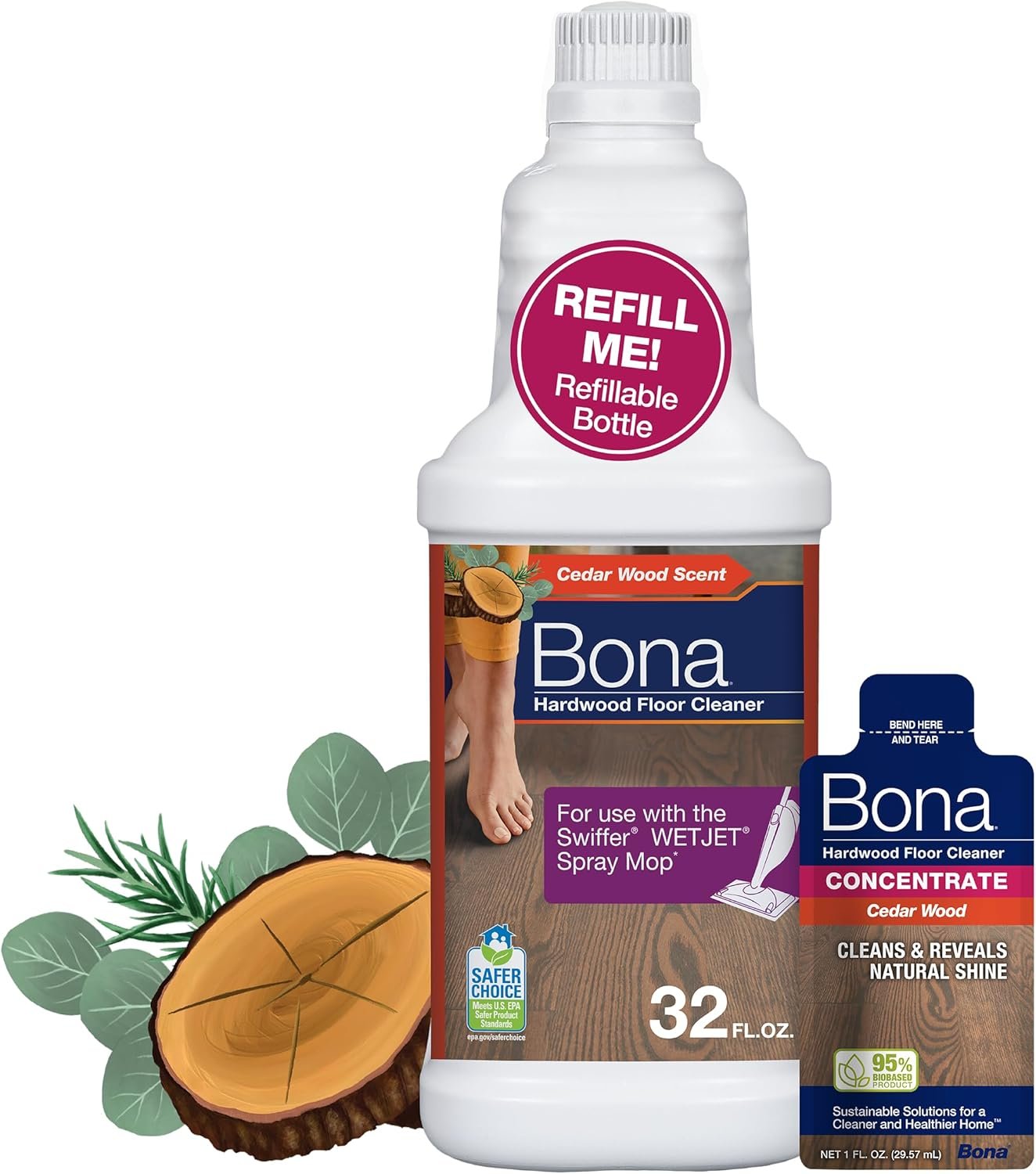 81FXSUT6nmL._AC_SL1500_ Bona Hardwood Floor Cleaner, Cedar Wood, 64 fl oz, Compatible with Swiffer WETJET Spray Mop - Image 1