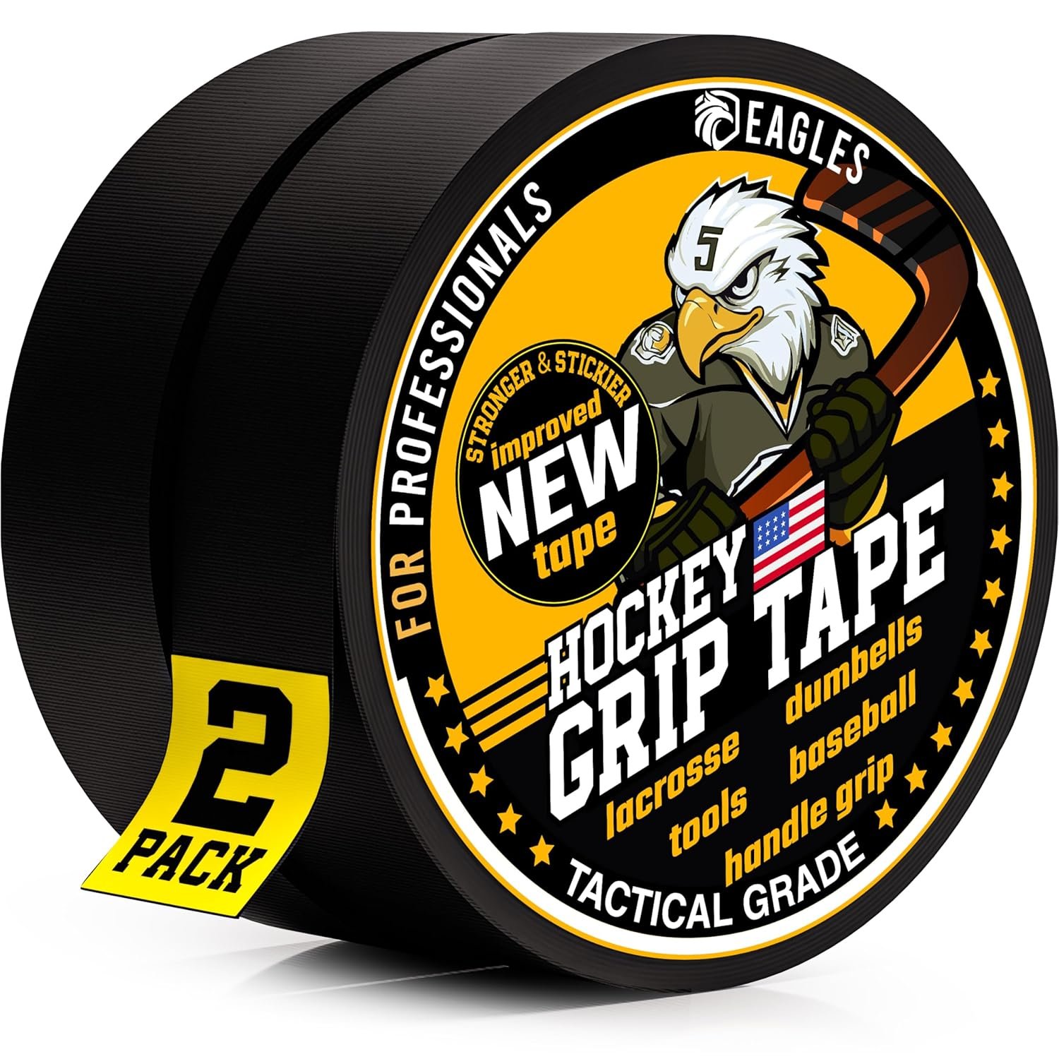 81sgOToFhhL._SL1500_ Hockey Tape 1" Black Grip Tape, 2 Rolls, Water-Resistant Multipurpose Cloth for Sports & Gear - Image 1