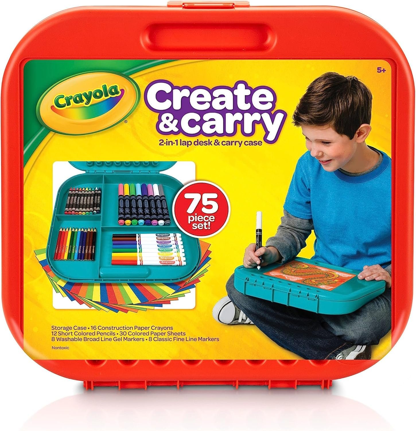 Crayola Create N Carry Travel Art Set 75pcs, 2-in-1 Lap Desk & Carrying Case for Kids - Image 1