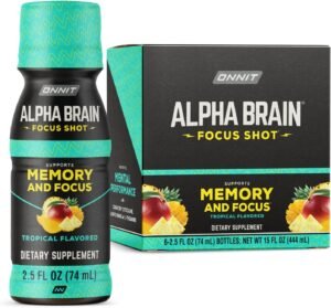 ONNIT Alpha Brain Focus Shot, 6 Pack, Tropical Flavor, Nootropic Dietary Supplement Drink for Energy