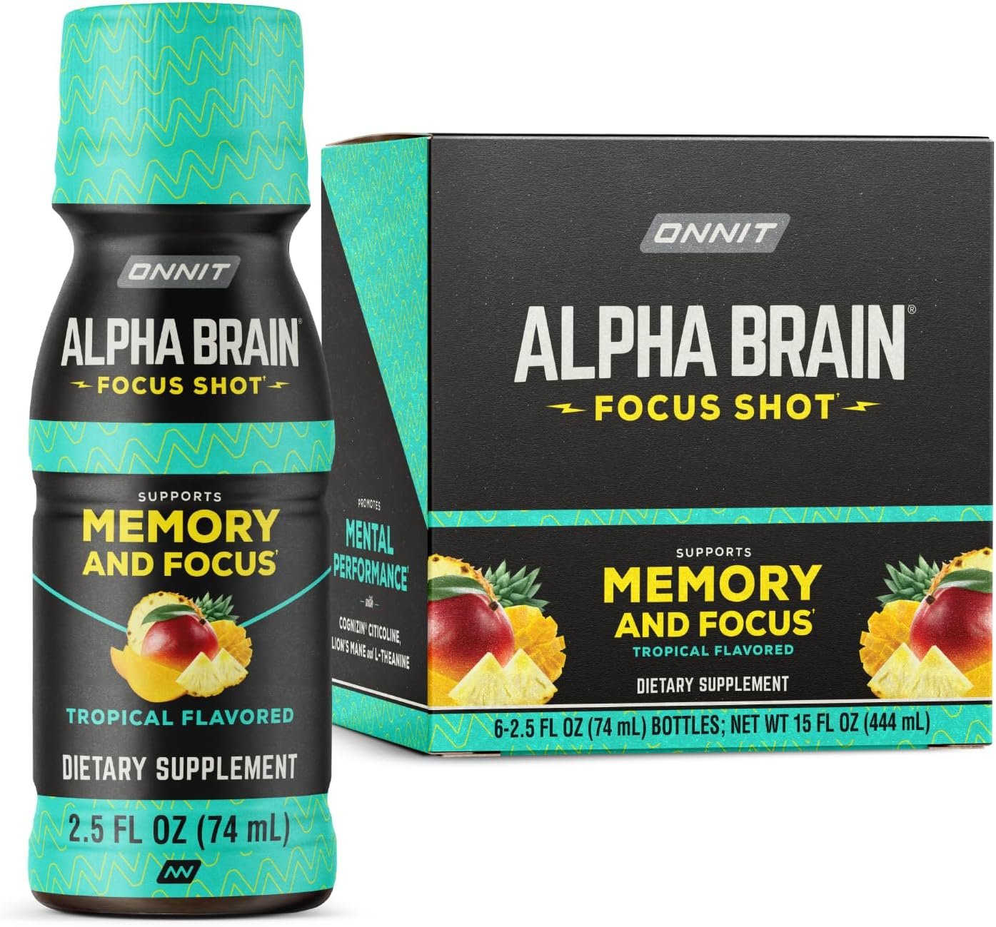 71kbve8NRYL._AC_SL1500_ ONNIT Alpha Brain Focus Shot, 6 Pack, Tropical Flavor, Nootropic Dietary Supplement Drink for Energy - Image 1