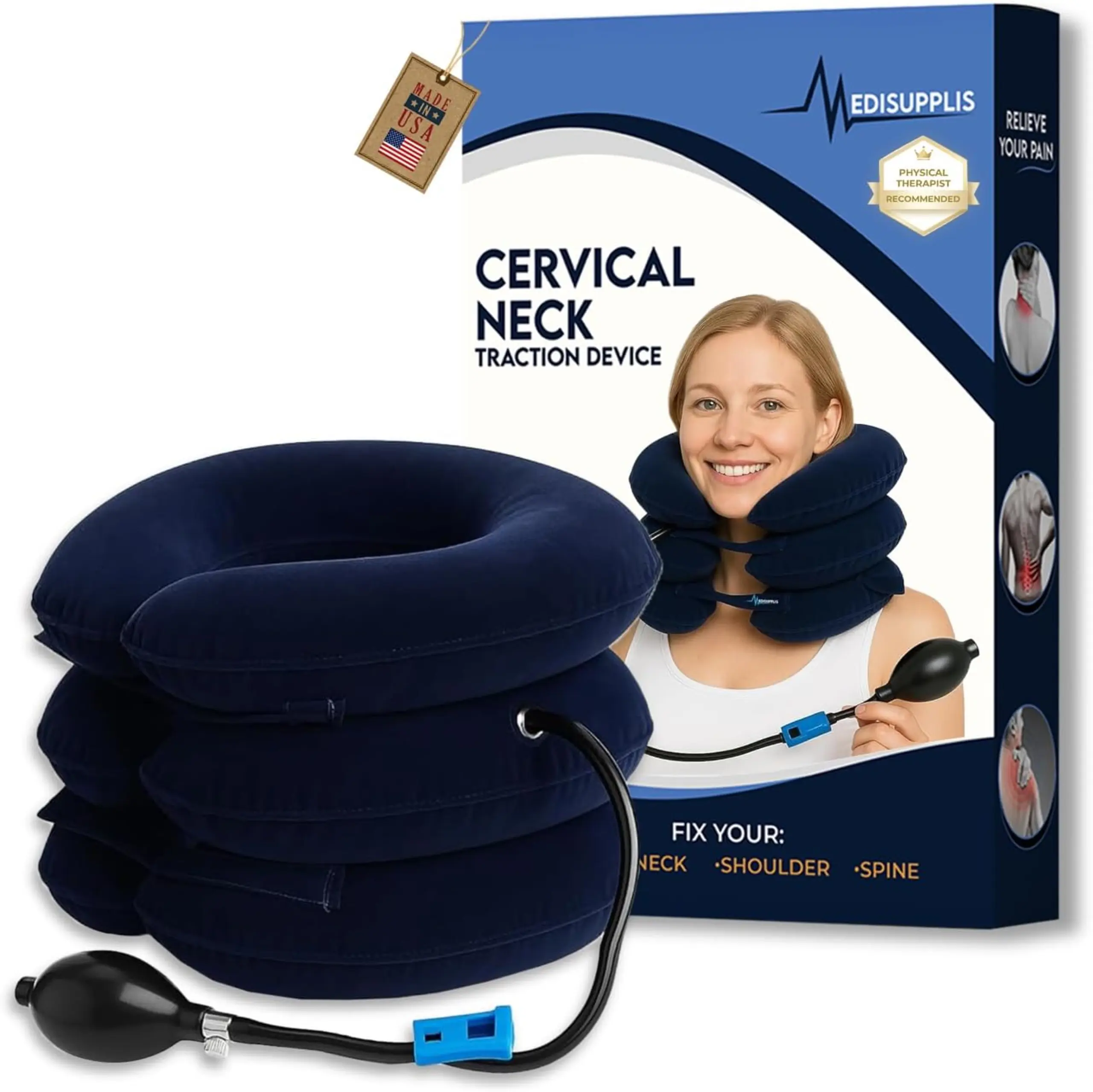 61gKST-AKiL._AC_SL1500_ Neck Stretcher, Cervical Traction Device BLUE - Image 1