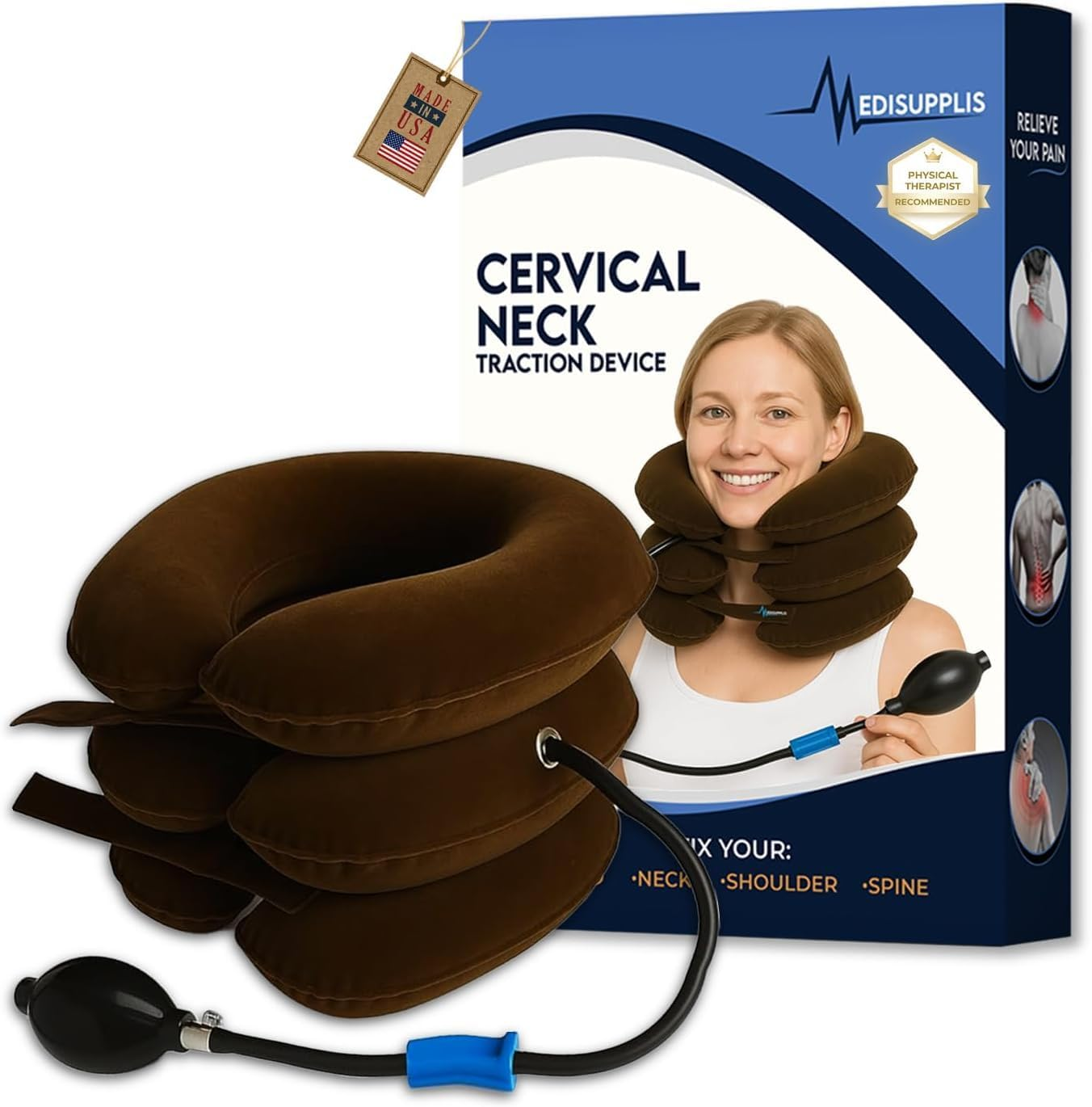 61l96vQKiJL._AC_SL1371_ Neck Stretcher, Cervical Traction Device Brown - Image 1